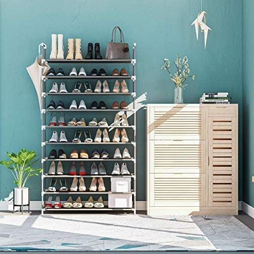SOONEEDEAR 10-Ярусная рафт за обувки с капацитет от 50 двойки - Нетъкан текстил / Метал Кула Органайзер за обувки за кабинети, коридори и гаражи - Сив
