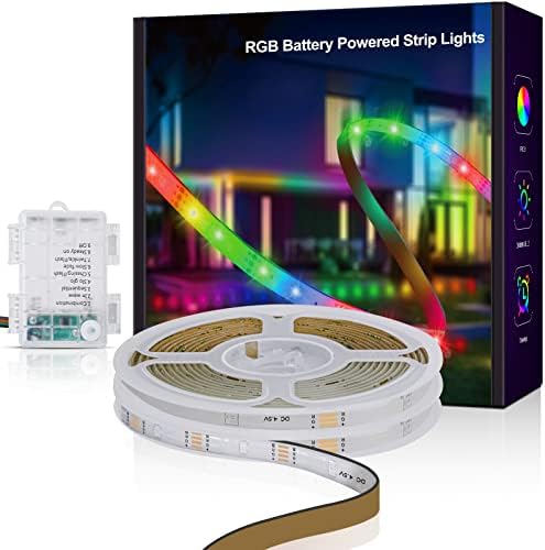 HRDJ Led Светлини, захранван с батерии 19,68 фута, 2 ЕЛЕМЕНТА RGB IP67 Водоустойчива Led лента с батерии с 8 Режима 3528SMD за Спалня,