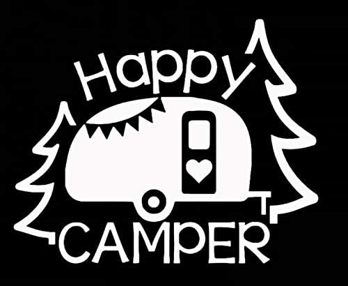 Makarios LLC Къмпинг на открито Happy Camper Автомобили, Камиони, Микробуси Стени Лаптоп MKR | Бял |5,5 x 4,25|MKR608