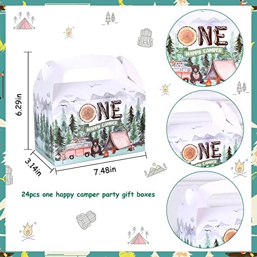 Кутии за подаръци за партита One Happy Camper 24 Комплекта, Украса за рожден Ден One Happy Camper за маси, 1-во Украса за партита в Къмпинга, Чанти за шоколадови Бонбони, Украса за Па?