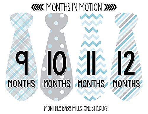 Months In Motion Месечните стикери за бебешка вратовръзка - Стикер за вратовръзка-основни Етапи месец на момчето - Подарък за душата - Подпори за фотосесия - Детски спомени