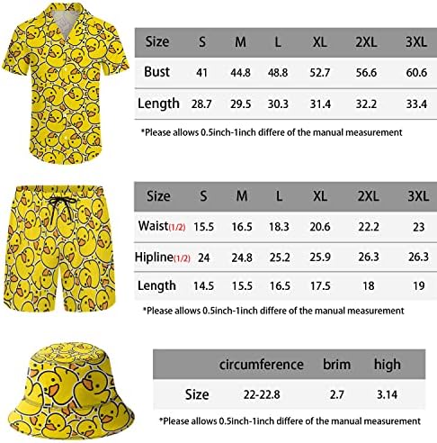 ZePinger Мъжки Комплекти от Жълто Патешки Ризи и Шорти, Риза с копчета и Шорти, Спортен Костюм от 2 Теми с Широка Шапка