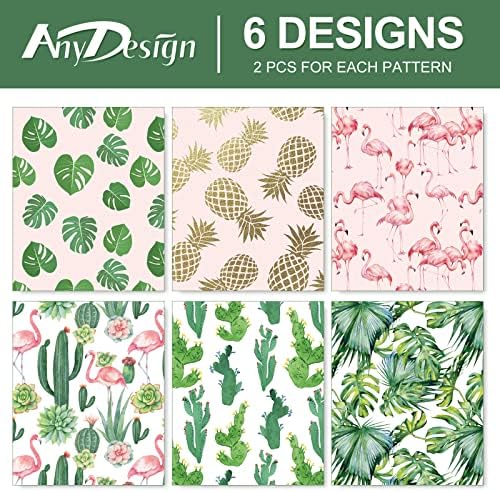 AnyDesign 12 Листа Тропическа Подарък Амбалажна хартия Фламинго, Кактус, Ананас, Палмови Листа, Подарък Амбалажна Хартия, Обемна Зелено-Розова