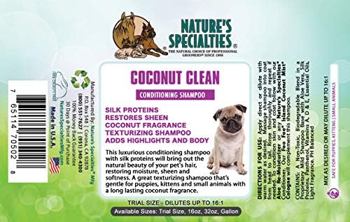 Концентрат шампоан Nature's Specialties Coconut Ultra Clean Dog Conditioning Shampoo за домашни любимци, обем 16 литра, Естествен избор за