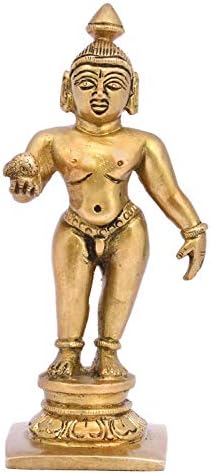 Латунная Статуя на Кришна Адвитья Кришан, Статуя, Идол, Скулптура Бал Гопал, който Стои с Ладду Пуджа, Домашен Храм Мандир