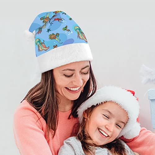 Забавна коледна шапка Under Sea World Шапки на Дядо Коледа къси плюшени с бели ръкавели за коледните празнични партита