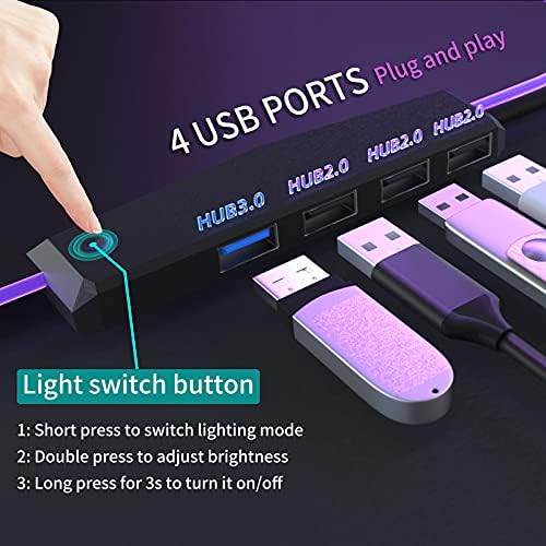 Геймърска подложка за мишка с 4-пристанищен USB възел и 13 режима на осветление, голяма устойчива на плъзгане гумена основа с