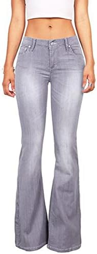 Разкроена дънки за жени, Широки Дънкови Панталони в стил Ретро, Класически Разкроена дънки Средна засаждане Slim Fit (Сив, X-Small)