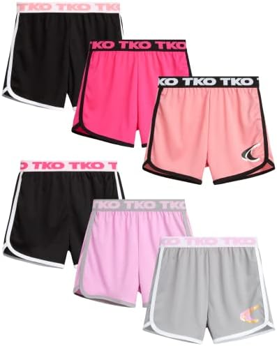 Спортни къси панталони за момичета TKO – 6 опаковки, шорти за бягане Performance Dry Fit за момичета - Детски Леки спортни