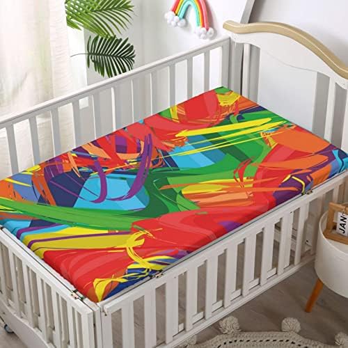 Чаршаф за бебешки легла с дъгова тема, Стандартен Чаршаф за матрак за бебешко креватче, Меки и Дишащи Кърпи -Бебешки Кърпи за