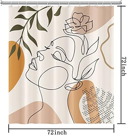 Абстрактна Завеса За Душ от Хлоропластида Средата на века Модерна Минималистичная Женска Линия на Лицето, Геометрия на Листата на Растенията