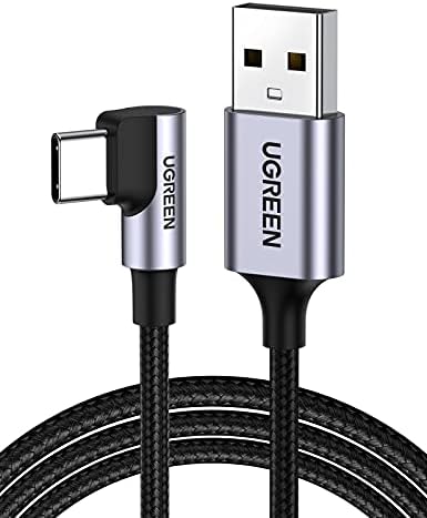Кабел UGREEN C USB кабел, кабел за бързо зареждане под прав ъгъл от 90 градуса, кабел USB A-Type C е съвместим с Galaxy S10 / S10