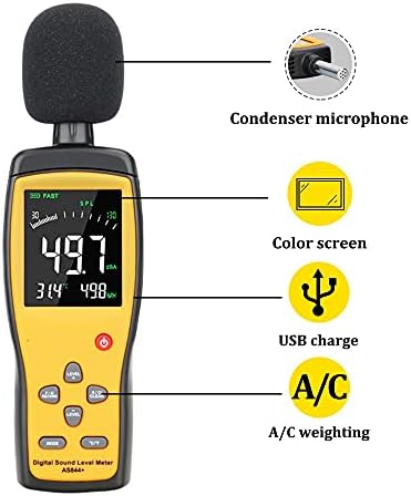 BBSJ Цифров Измерител на нивото на Звуково Децибела шум на Аудио Тестер 30 ~ 130 dba Цветен LCD дисплей Авто Микрофон db Метър