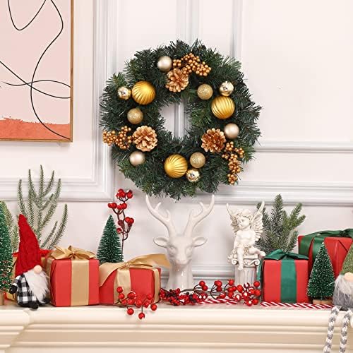 Коледен Венец LinTimes за входната врата, на Тема цвят шампанско и злато, Коледен Венец 16 инча с шариковыми декорации, борови
