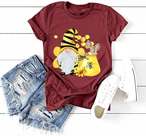 Стрейчевая Риза Дамски Класическа Версия на Вида в памучна Тениска С Кръгло деколте и Къс Ръкав С Весел Принтом Bee Festival Тениска Къс