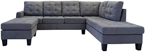 Casa Andrea Milano LLC Модерен разтегателен секционни диван-канапе с открит басейн с шезлонг и оттоманкой, тъмно сив