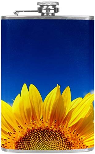 Фляжка за Алкохол от Неръждаема Стомана Запечатани с Фуния 7,7 унция в Кожа Джоба една Чудесна Идея за подарък Фляжка - Sunflower