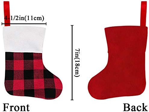 Коледни мини-чорапи LimBridge, 24 опаковки в клетка с размер 7 инча от Бъфало с Плюшени белезници, Класически Декорации за Отглеждане за