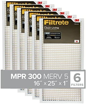 Въздушен филтър Filtrete 16x25x1 MPR 300 MERV 5, Clean Living Basic Dust, 6 бр. (точните размери 15.69x24.69x0.81) и въздушен филтър за премахване