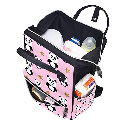 Раница-чанта за Памперси LORVIES Panda с Блестящи Звезди на Розов цвят, Многофункционална Раница За пътуване с Голям Капацитет