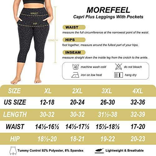 Дамски Гамаши MOREFEEL Capri размер на Плюс с джобове-Еластичен XL-4XL с контрол на корема, Спортни Черни Панталони за йога с Висока талия