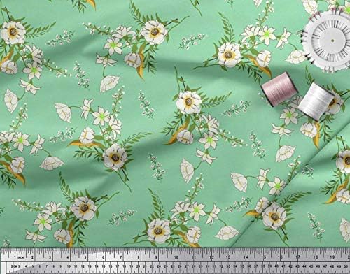 Зелен памук джърси Soimoi, кърпа с флорална декорация от листа, повет и камелия, кърпа с принтом ширина 58 см