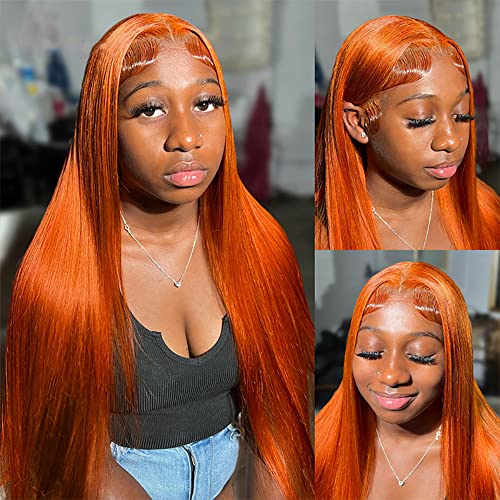 Sogram Джинджифил Orange 13x4 Директни Ефирни Перуки на дантели от човешка коса, предварително выщипанные с Детски косата, Прави перуки,