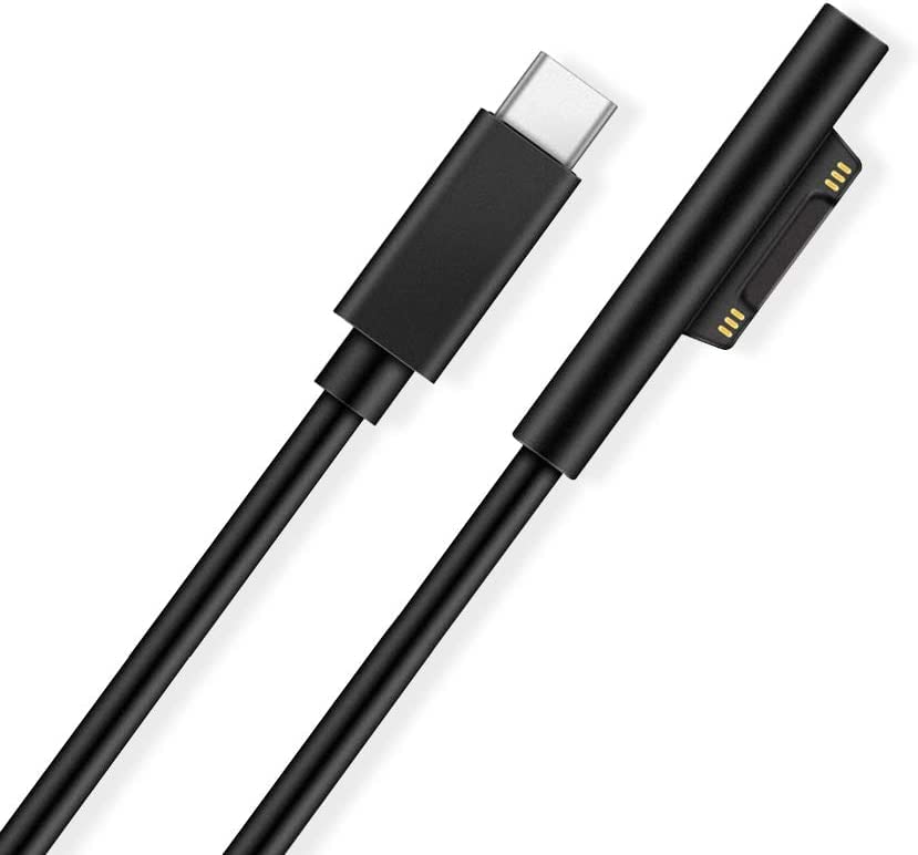 AJJ Surface се Свързва към зарядното USB кабел-C, което е съвместимо с Microsoft Surface Pro 7/6/5/4/3, Surface Laptop 3/2/1, Трябва да работи със зарядно устройство USB-C с мощност 45 W 15 В 3 А (черно, 6 ф