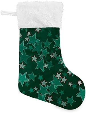 Коледни Чорапи, Зелени Ретро Модел Червени Звезди, Бели Плюшени Белезници От Мерсеризованного Кадифе, Семеен Празник, Персонални