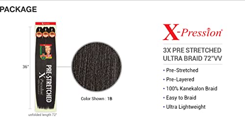 Outre Braids X-Pression Kanekalon 3X Предварително растянутая ултра-косичка 72 инча (1 опаковка, 1Б)