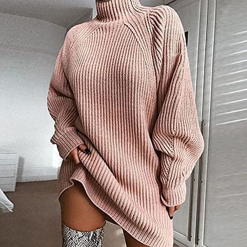 Женствена рокля-пуловер Mebamook, Модерно Ежедневното Вязаное Рокля, Обикновен Пуловер с висока Воротом и Дълъг ръкав, Мини-Рокля