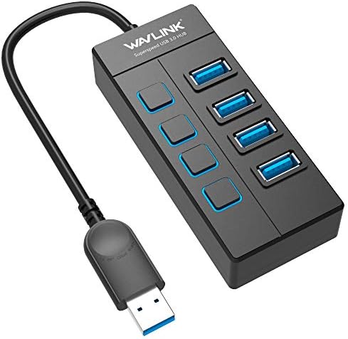 4-Портов хъб USB 3.0, USB hub Wavlink с Индивидуални ключове за хранене и светодиодите, Високоскоростен Хъб за пренос на данни 5 Gbit/s за преносими компютри Mac, Ультрабуков и табл