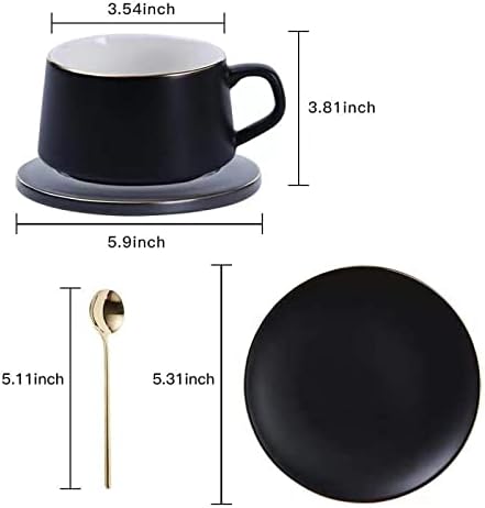 Комплект чаши за еспресо Ruman, Керамични чаши за Кафе с Чинии и лъжици - 6,08 унция, чаши за Кафе, Чаена чаша Gold line Design