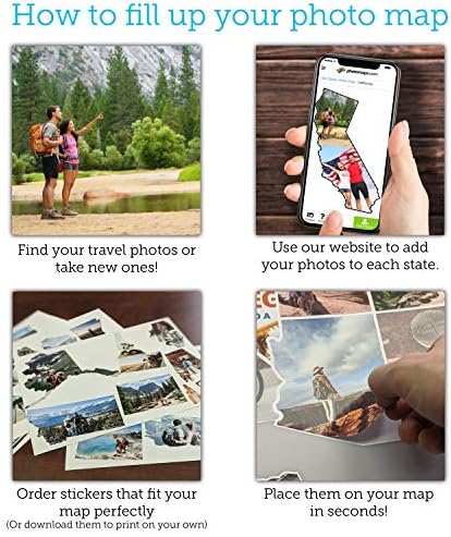 Photocard САЩ - Колаж със стикери върху картата за пътуване - 24 x 36 см - Произведено в САЩ (Тъмно синьо, Закачалка в рамка от иглолистна
