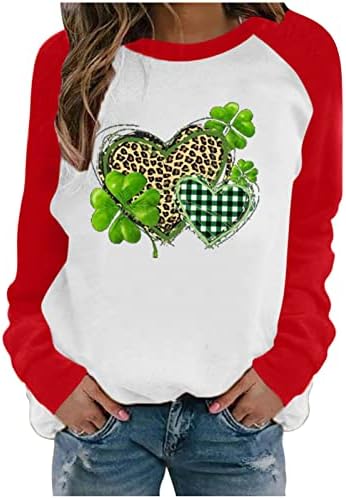 Женска тениска с Трилистником на Деня на Св. Патрик, Леопардовая Клетчатая Тениска с Принтом на Сърцето, Върховете на Raglan