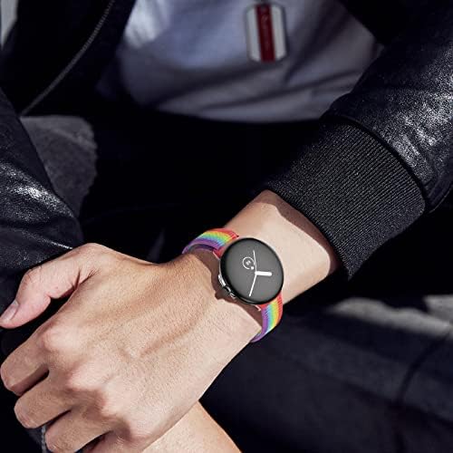 Еластичен найлонов ремък за часа Fourmo - Регулируема дишаща гривна спортни Плетене, съвместим с Google Pixel Watch, за жени И