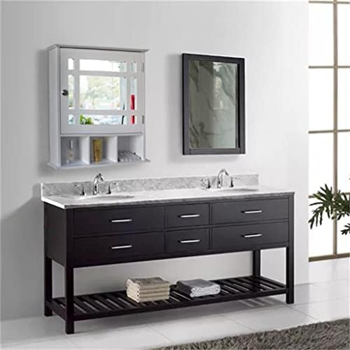 лесен за инсталация на шкаф за баня с една като, три отделения за съхранение и никелирани дръжки в Бял цвят (Цвят: A, размер: както е показано на фигурата)