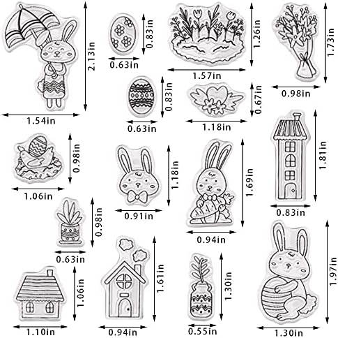 Estivaux Великденски Яйца с Зайци, Прозрачни Печати за направата на картички и водене на дневник, Зайци, Цветя, Гумени Печати и
