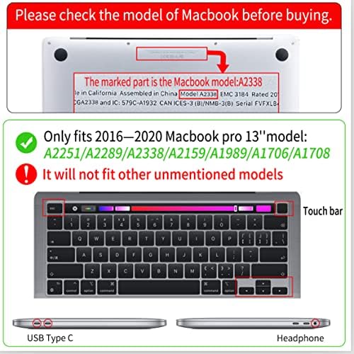 Watbro е Съвместим с MacBook Pro 13 инча 2020 2019 2017 2018 година на издаване M1 A2338/A2289/A2251/A2159/A1989/A1706/A1708, твърд калъф за лаптоп и капак, клавиатура, цветен Мрамор