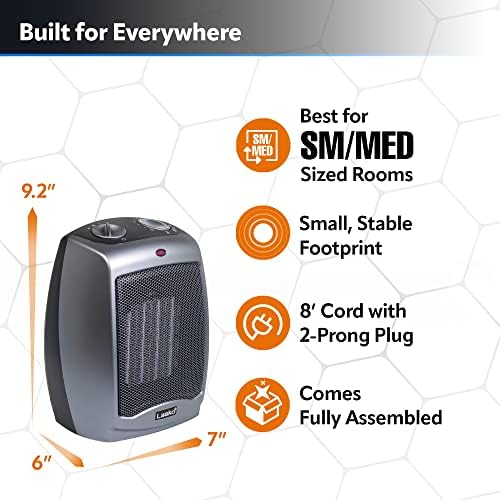 Електрически керамичен нагревател Lasko с ключа за сигурност за дома, защита от прегряване, Термостат и Дълъг кабел, 2 скорости,