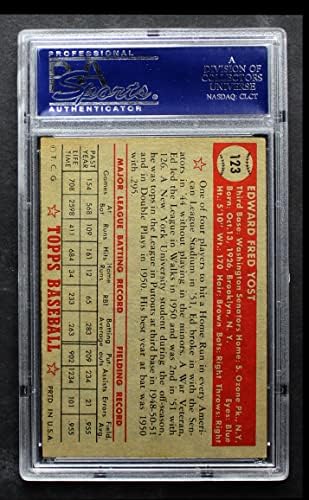 1952 Topps # 123 Еди Yost Вашингтон Сенатърс (Бейзболна картичка) PSA PSA 5.00 Сенатърс