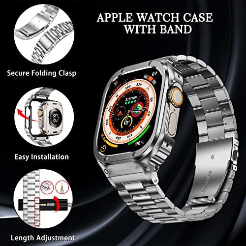 Amzкаишка за Apple Watch от неръждаема стомана с калъф е съвместим с Apple Watch Ultra 49 мм 8/7 (45 mm/41 мм) 6/5/4 /