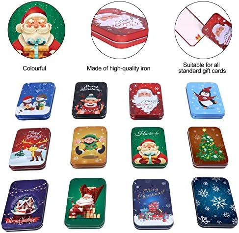 Moretoes 12 Бр. Коледен подарък държач за карти Малки Подаръци Консервени кутии с Цветни Капаци за партита и поздравителни картички Включват