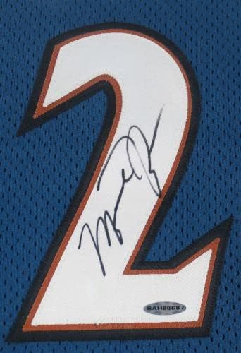 Уизардс Майкъл Джордан Подписва Фланелка Блу навън, В Рамката на UDA BAH88687 - Тениски NFL с автограф