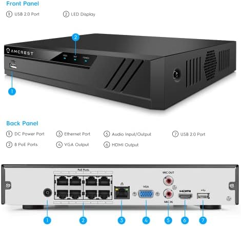 Мрежов видеорекордер Amcrest NV4108E-A2 4K 8CH POE NVR (1080p/3MP/4MP/5MP/8MP) -Поддържа до 8 IP камери x 8MP /4K, 8-канален захранване