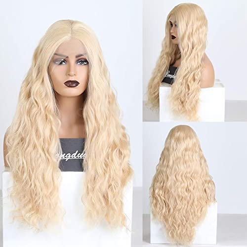 RONGDUOYI RDY Blond най-Дългата Вълна на Вода Синтетични Перука на Дантели от 18 инча Свободни Къдрава Коса Перука със Средна Част от Красотата