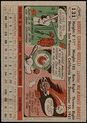 1956 Topps # 131 Грай Боб Розелли Милуоки Брейвз (Бейзболна картичка) (Сиво въртене) EX Брейвз