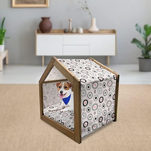 Дървена Къщичка за кучета Ambesonne с Геометричен Модел, Многоугольный Модел, Дизайн на Клетката, Триъгълници и Линии, Модерно