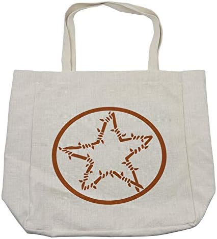 Пазарска чанта Ambesonne Texas Star, с Монохромными рамки под формата на Звезда в кръг в стил бодлива тел в западна теми, Дългогодишна