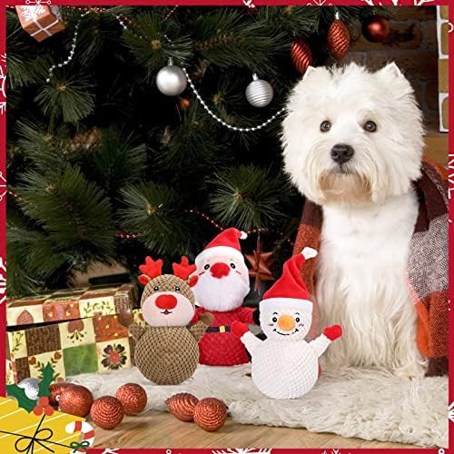 Коледни Плюшени Играчки за кучета Lewondr, Пищащие Играчки за кучета, Трайни Играчки за кучета, Интерактивни Коледни Играчки за малки Кученца,